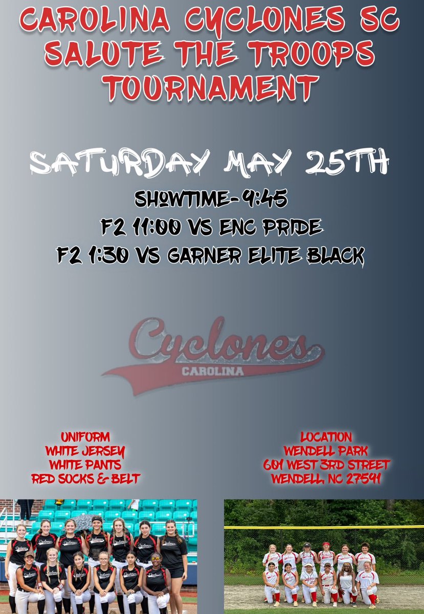 Easton J’Anthony 27’ (@easton_janthony) on Twitter photo Salute the troops tournament at Wendell Park! It’s our first tournament back at it! Can’t wait!! <a href="/joewhit77649469/">Carolina Cyclones Showcase (18u)-Joe White</a> Salute the troops tournament at Wendell Park! It’s our first tournament back at it! Can’t wait!! <a href="/joewhit77649469/">Carolina Cyclones Showcase (18u)-Joe White</a>