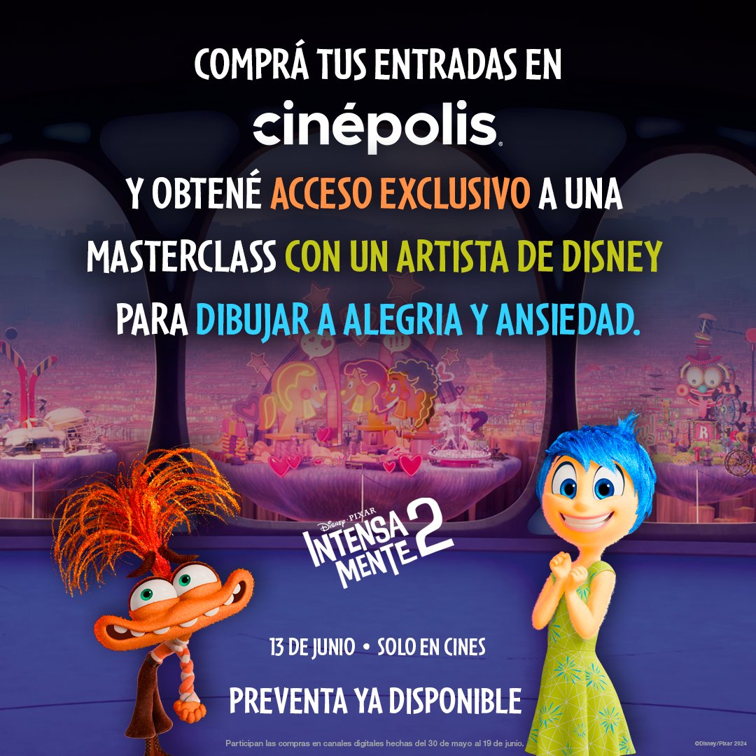 ¿Te gustaría aprender a dibujar a Alegría y Ansiedad? 🧠✨ Comprando tus entradas anticipadas online para #Intensamente2, participas para obtener un acceso exclusivo a una masterclass con un artista de Disney 🖌️❤️ Comprá tus entradas anticipadas en 👉🏼 cinepolis.com.ar