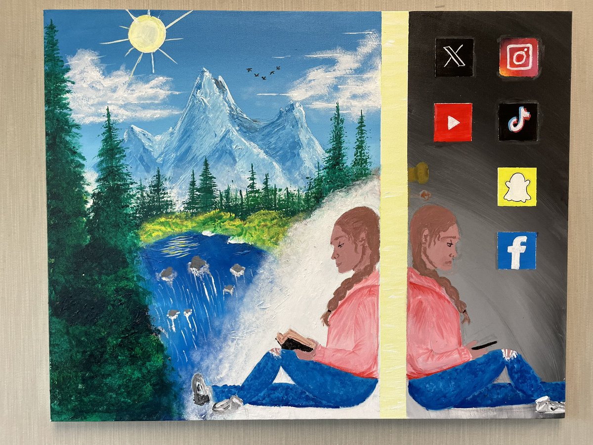 Lots of amazing art is on display for the @SaxeMS Challenges in Art spring showcase, but this image really hits home… It is a good reminder to maintain a healthy “digital & natural” balance!