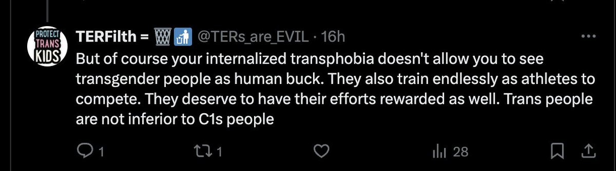'Internalized transphobia' because I speak up about trans women in women sports! ( This person wont let let you quote RT them so I had to do this) @TERs_are_EVIL