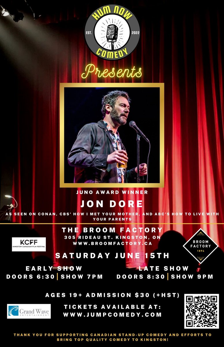 Hum Now Comedy Presents Jon Dore Live from the Broom Factory! June 15th. Two shows 7pm and 9pm. 

Tickets. jumpcomedy.com/e/jon-dore-liv…
