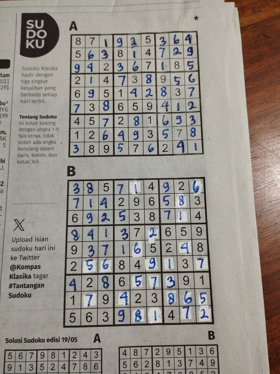 TSusilastuti's tweet photo. @KompasKlasika #TantanganSudoku Rabu 22 Mei 2024 https://t.co/zfHrrIdYxN