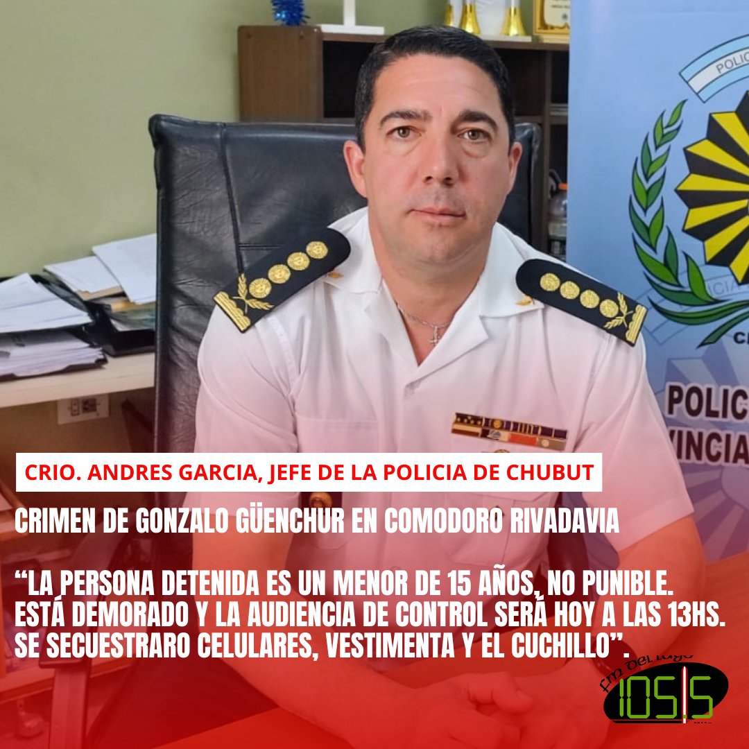 Crio. Andrés García, Jefe de la Policía del Chubut sobre el homicidio del joven Gonzalo Guenchur en Comodoro Rivadavia. Detalles del crimen del estudiante que conmocionó a la provincia en las últimas horas. NOTA COMPLETA EN:youtube.com/watch?v=1yKbxH…