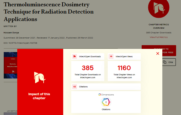 My recently  chapter book reached more than 1160 views downloads , more than 2 citations in ISI Journal. You should also read it freely from this link intechopen.com/chapters/80975