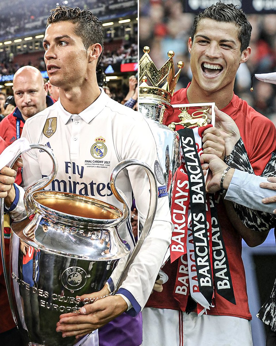 A reminder that Cristiano Ronaldo is the ONLY player ever to win both the Premier League AND Champions League three consecutive times 🤯 Goat things 🐐