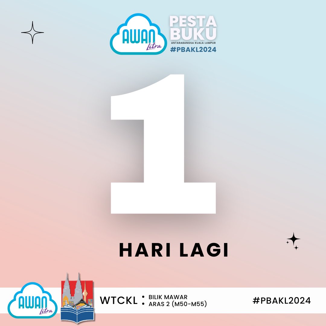 awanlitra's tweet photo. Dah bersedia ke untuk PBAKL 2024?
Tinggal 1 hari lagi untuk kita semua serbu Pesta Buku Antarabangsa Kuala Lumpur! 

Jom pergi ke reruai Awan Litra💙
#awanlitra #jendelakeduniafantasi #pbakl2024 #lubuknovel https://t.co/vYrg4k2lOS