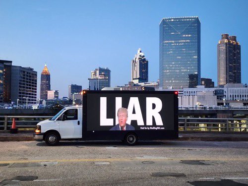 This truck is awesome! We’re renting it in Atlanta for the scheduled first presidential debate on June 27. We’ll have up to ten billboards in rotation on it. Here are two. We’ll use the truck to humiliate Trump if he cancels. Please chip in. maddogpac.com/products/quick…