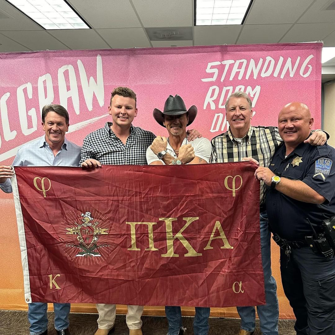 Check out Brother <a href="/TheTimMcGraw/">Tim McGraw</a> (Louisiana-Monroe, Eta Omicron '86) - owner of Phi Phi KA Napa Valley, Pi Kappa Alpha's official wine brand and club - alongside fellow Pike brothers during an epic #FlagFriday!🍷🙌

#PhiPhiKANapaValley #Pike #PiKappaAlpha #PikeU