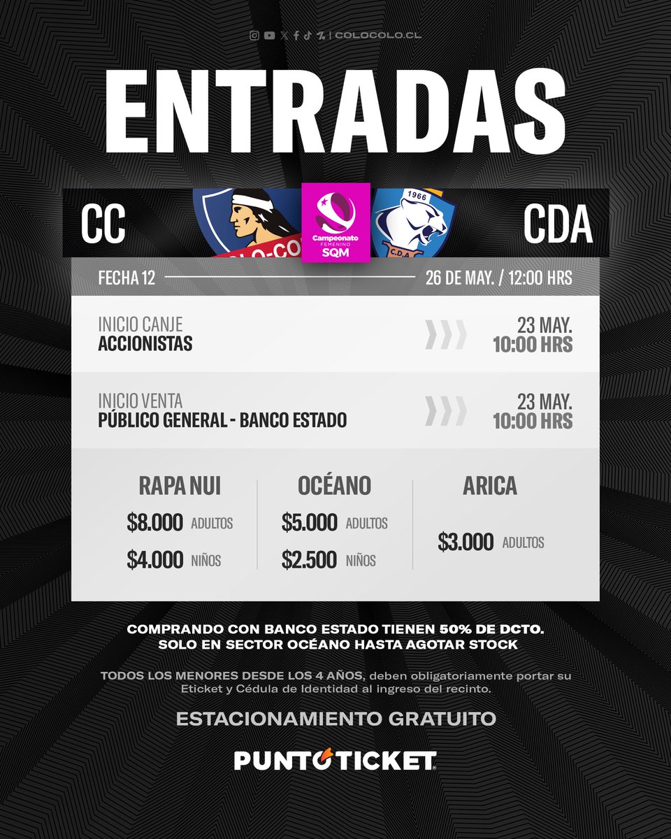 ColoColoFem's tweet photo. 𝐉𝐔𝐆𝐀𝐌𝐎𝐒 𝐄𝐍 𝐂𝐀𝐒𝐀 🏟️🏁 ¿Nos acompañas?

Te esperamos este domingo al mediodía en La Ruca para el duelo ante Club Deportes Antofagasta 🎫👊🏼 

#VamosLasAlbas • #VamosPorTodo https://t.co/GoXBM7hhZc