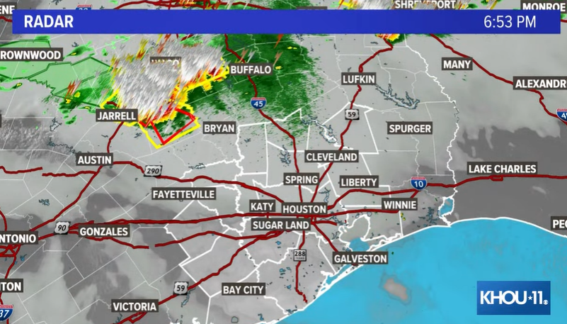 KHOU's tweet image. TORNADO WATCH | The watch was issued until midnight for the following counties: Montgomery, Grimes, Walker, San Jacinto, Polk, Trinity, Washington, Brazos,  Burleson, Houston and Madison. 

Check live radar: youtube.com/watch?v=w5aR4d…