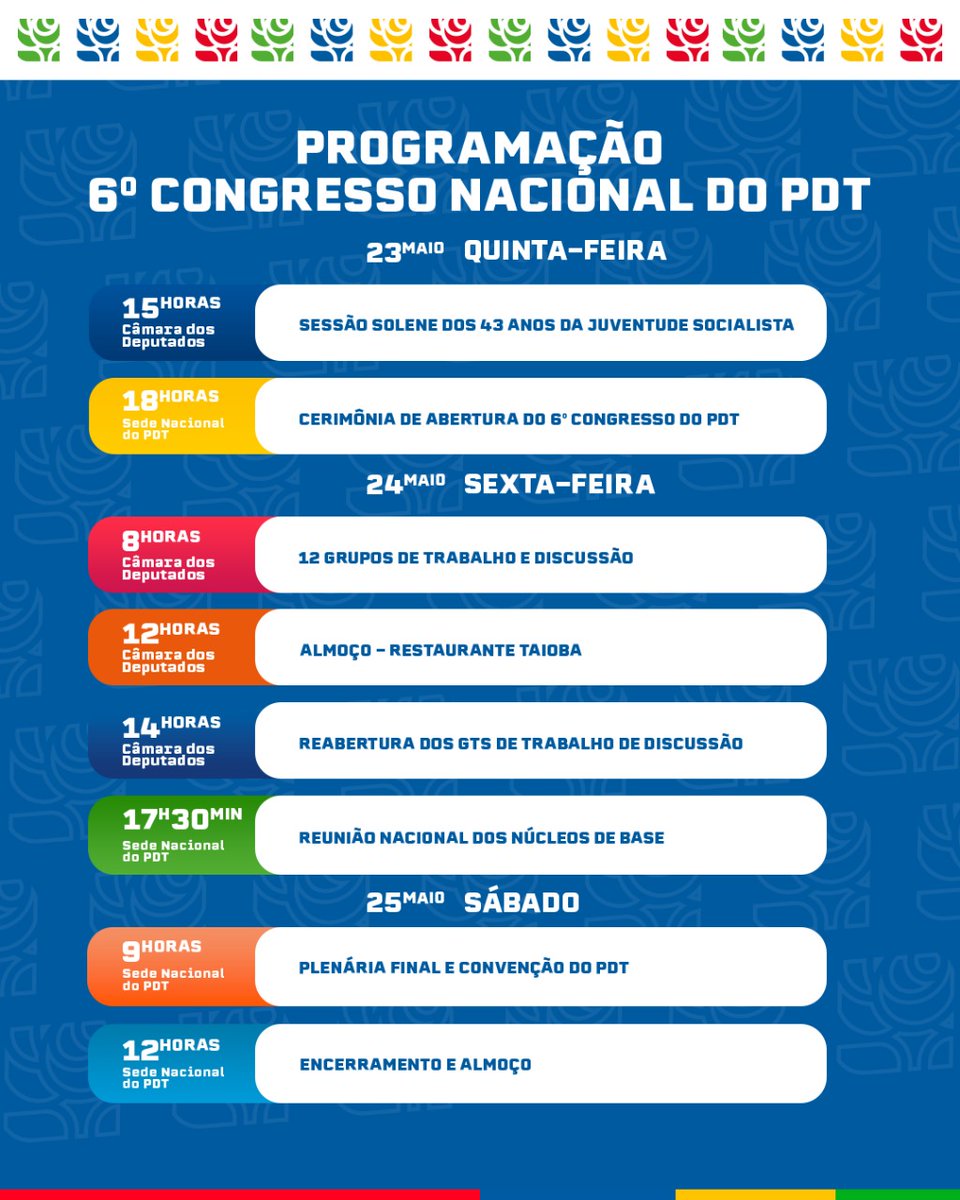flbapnacional's tweet photo. 🌹 Atenção pedetistas! 
Estamos muito animados com o início do nosso 6⁰ Congresso, segue a programação do evento. 

📝 Mais informações consulte a comissão organizadora. https://t.co/SehDHNELOh