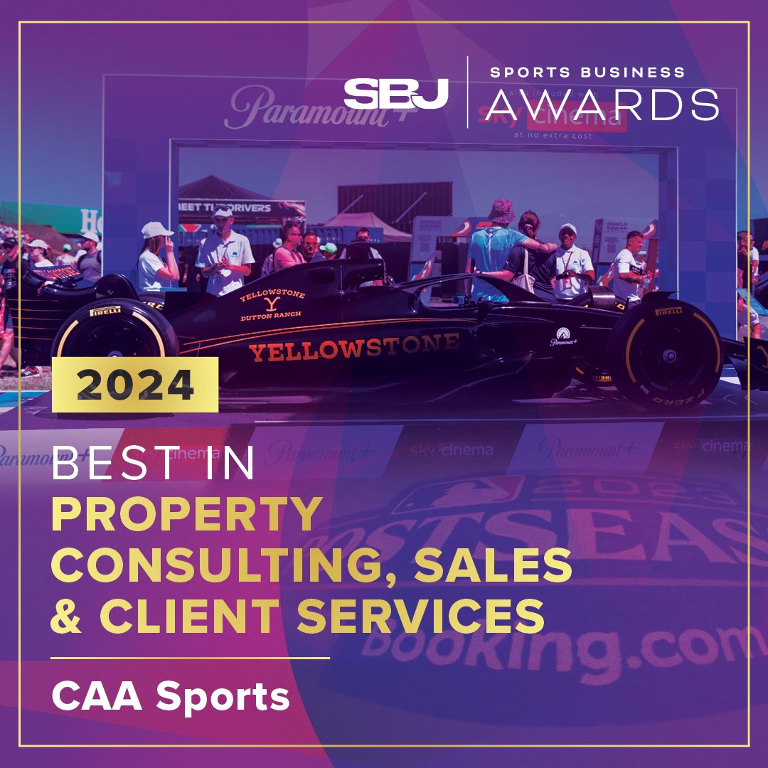 SBJ's tweet photo. Best in Property Consulting, Sales and Client Services: @caa_sports 🤝

CAA Sports had a big year, including the work it did for NASCAR and its landmark $7.7 billion media deal with Fox, NBC, Prime Video and TNT Sports.

#SBJAwards https://t.co/JaNA8BFH6a