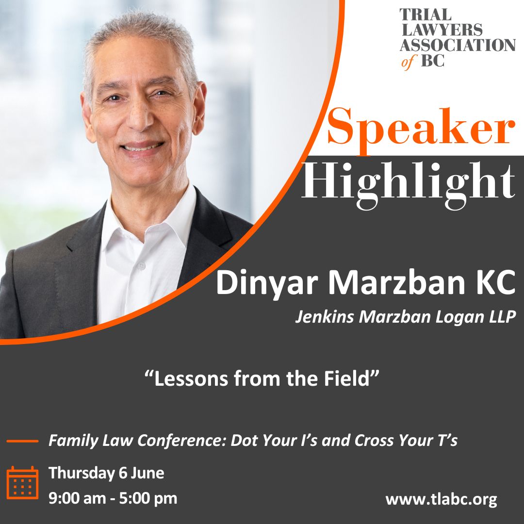 Nancy Cameron KC and Dinyar Marzban KC will share important lessons they learned during their careers as family lawyers and mediators at #TLABC’s #FamilyLaw Conference.

Register here: tlabc.org/2024Family

#BCLaw #BCLegal #LegalEducation #VancouverLawyer