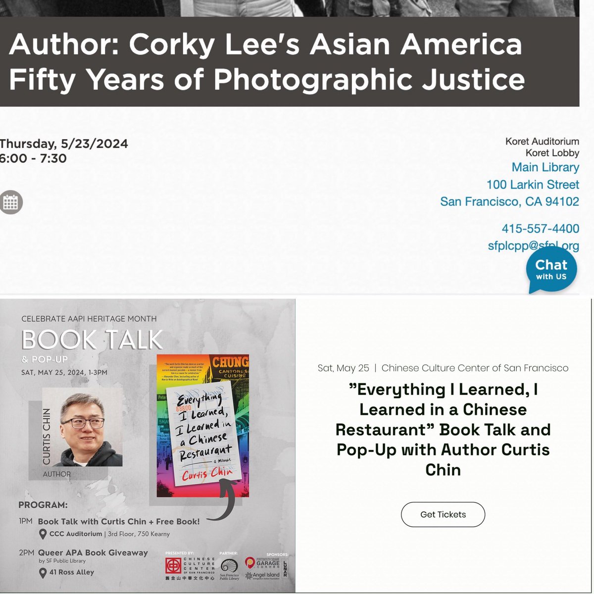 #SF here I come. 2 great events. TH: I’ll be speaking at @sfpubliclibrary about the new Corky Lee book w/ @ngaimae and Fae Myenne Ng. SAT: I’ll be at @cccsanfrancisco where the SFPL will be giving away free copies of my book! RSVPs are required. Hope to see you! @littlebrown