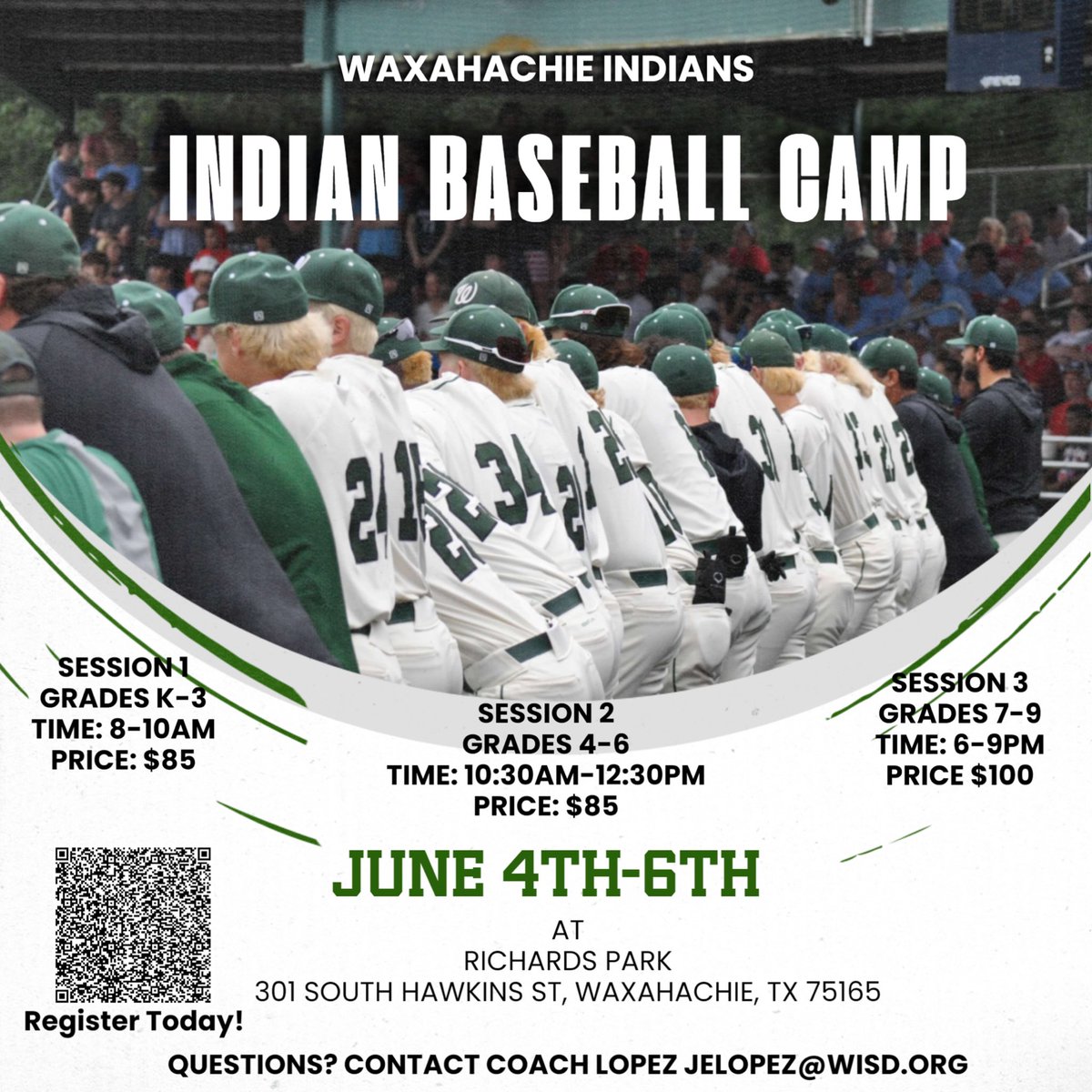 Get signed up for the 2024 Indian Baseball Camp!!! 13 DAYS till the 1st day of camp. Scan the QR code or check the comments for the link. @WaxahachieISD @WaxahachieNews @RBI_Club @hachiesports @WilemonSTEAM @WedgeworthES #exceedtheexpectation