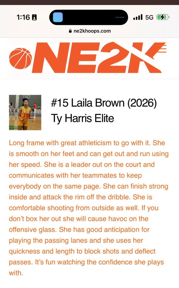 . Thank You @NE2KHoops for shining a light on #LailaBrown & other ladies at @Ohio_Basketball #TheClassic T.H E. (TyHarrisElite) 2026 #FinishYourBreakfast @TyHarris_52 @TyHarrisboys