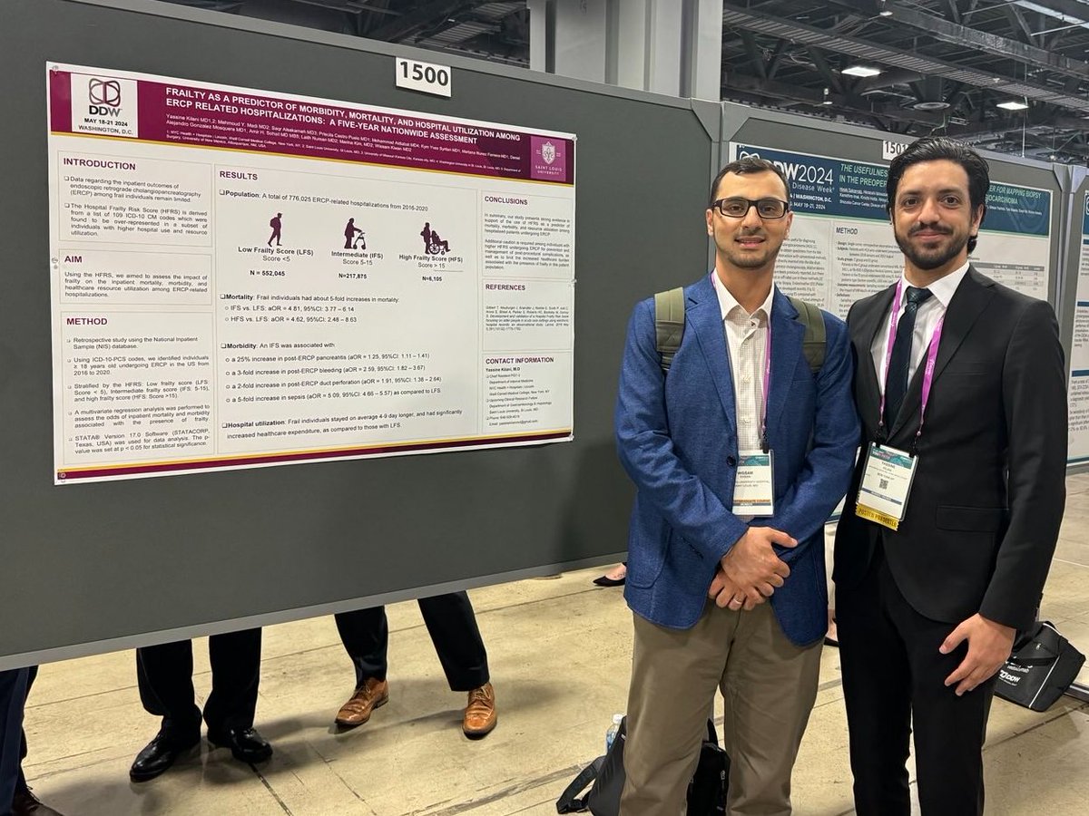 Presenting our poster on the impact of frailty on the outcomes of #ERCP. A great pleasure working with Dr @KiwanGIDoc, thank you for your support! @SLUgastro @DDWMeeting #GItwitter