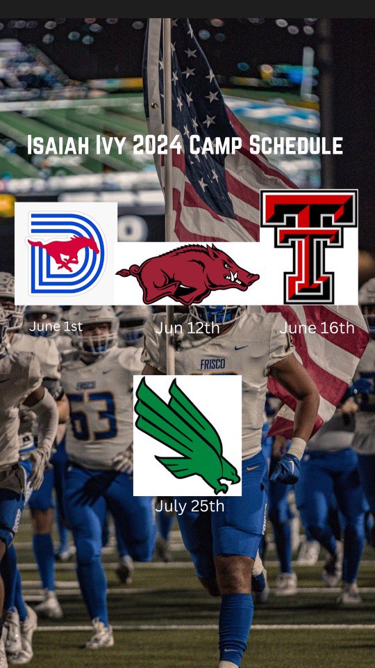 Isaiah_Ivy07's tweet photo. Current 2024 camp list. Putting in the work this offseason, excited to showcase my skills! Still looking at July camp dates. https://t.co/IRBzlovkZg