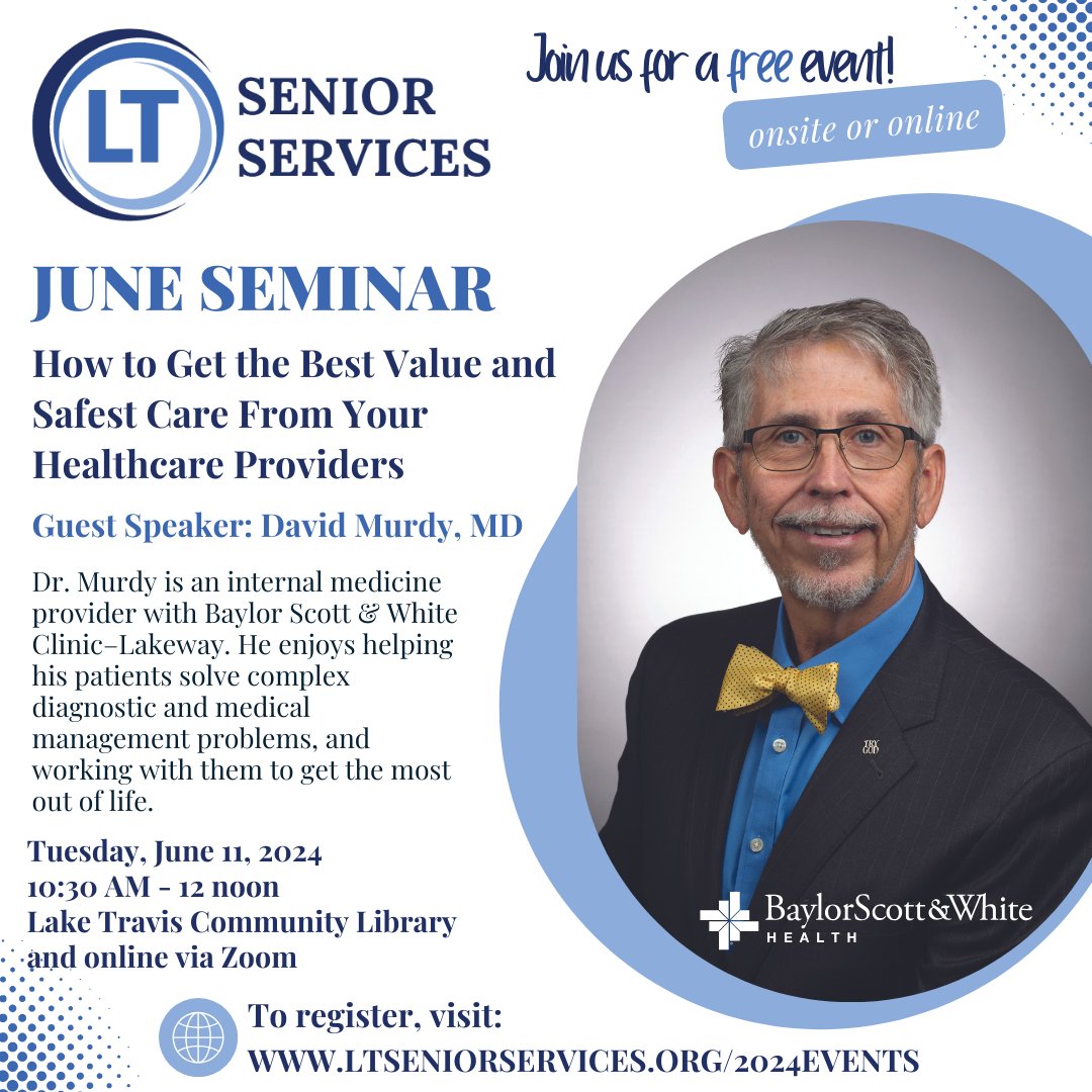 Have you registered for our June seminar/webinar? 👉 ltseniorservices.org/2024events #ltseniorservices #seminar #webinar #agingadults