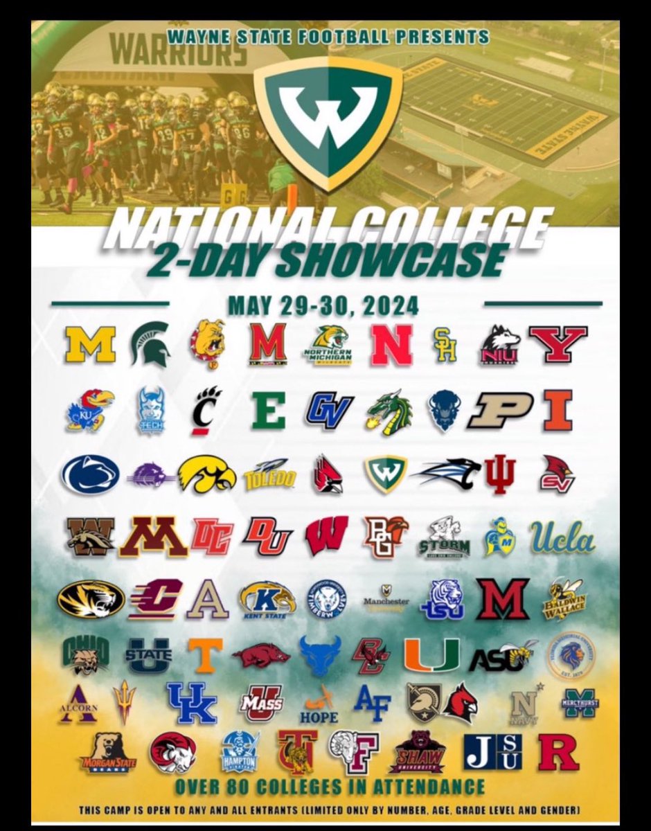 I'm excited to say that I will be in attendance at the Wayne State Football camp @CoachKennyAdams @CoachTBarr