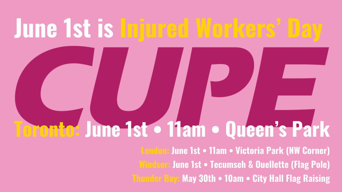 So grateful to have @CUPEOntario and @FredHahnCUPE standing with us on Injured Workers Day, as they so often have. June 1st // 11am // Queen's Park in Toronto