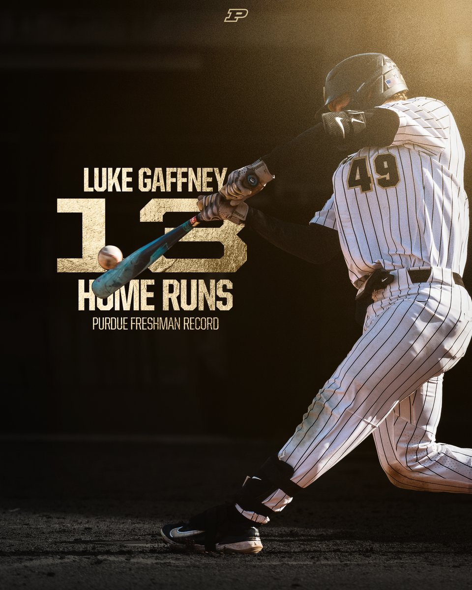 PurdueBaseball's tweet photo. Historic Homer for @TheLukeGaffney

✅ 13th HR - Sole Possession of Purdue Freshman Record
✅ 75th Hit - Sole Possession of Purdue Freshman Record
✅ 62nd Run - Ties Mitch Hilligoss for Purdue Runs Record

And the B1G Freshman of the Year takes the B1G Pitcher of the Year deep 💣 https://t.co/3wFcqeL6dQ