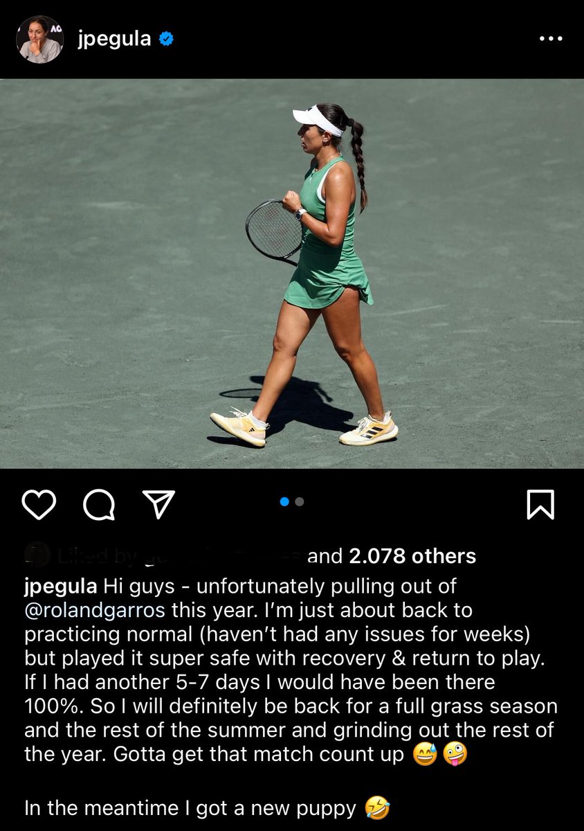 Jessica Pegula is officially out of Roland Garros. Katerina Siniakova is officially a seed, Sloane Stephens is next