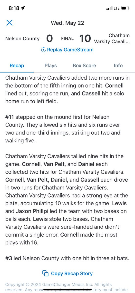 Chatham wins first game in Regional play. <a href="/CHSCavaliersBB/">Chatham Cavaliers Baseball</a> <a href="/davinbnt/">Davin Wilson</a> @DaveWallsWSET