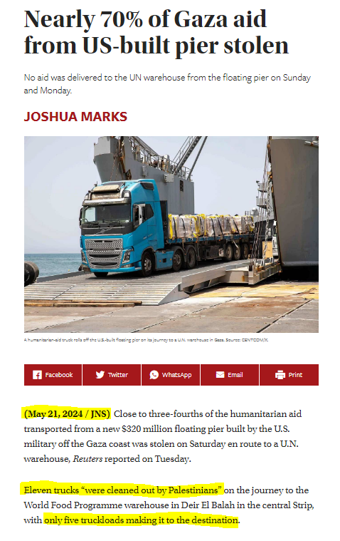 Mirjam152's tweet photo. Van de 16 trucks met hulpgoederen voor Gaza bereikten er 5 de eindbestemming, 11 trucks werden leeggeroofd door Gazanen (wss Hamas). https://t.co/ua0OskZliV