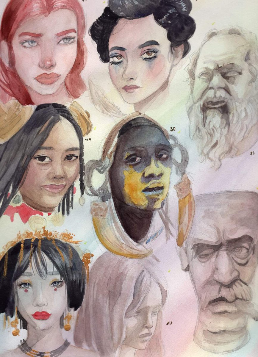 mabzbaby's tweet photo. Some of my heads from the 100 Head challenge of last year! #watercolor #100headschallenge https://t.co/5c1V0cPNRT