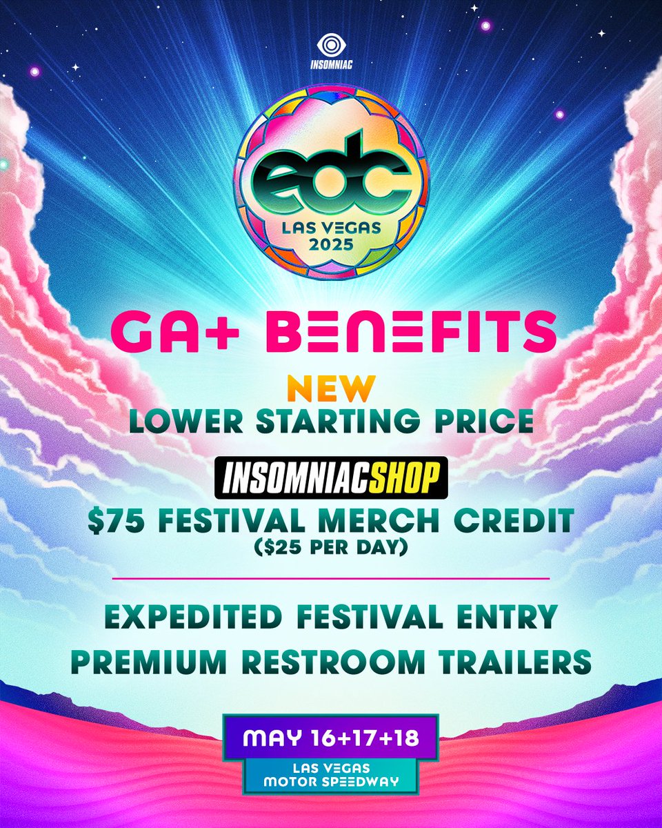 EDC_LasVegas's tweet image. For the first time, grab your #EDCLV2025 passes for just a $5 deposit!🦉 Learn more about our Enhanced Experience pass options to make your 2025 EDC absolutely extraordinary. 🌼🎡🌈

Future Owl Passes on sale FRIDAY at 12PM PT! 💫 → edclasvegas.com