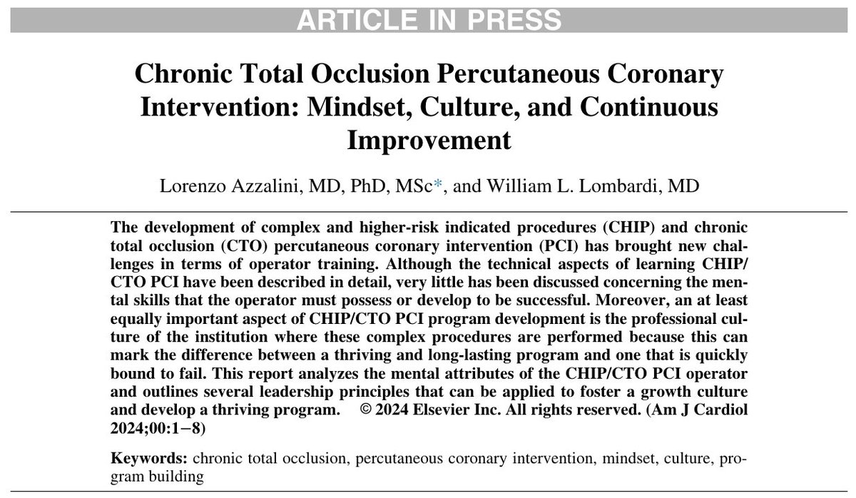 I truly loved writing this piece with @DrBillLombardi, which was just published by @AmJCardio. I hope you folks enjoy reading it as much as we did putting it together, and especially that it can be useful for your professional and personal growth. #CTO ajconline.org/article/S0002-…