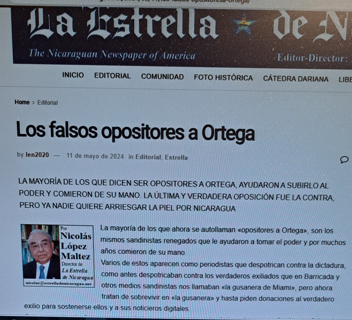 LOS FALSOS OPOSITORES AL DESNUDO. Nicolas López en la Estrella de Nicaragua, habla claro. Todos estos MRS y periodistas propagandistas 'son los mismos sandinistas renegados' que comian de Ortega y con Ortega. Estos vividores ahora tratan de 'sobrevivir' en la gusanera'