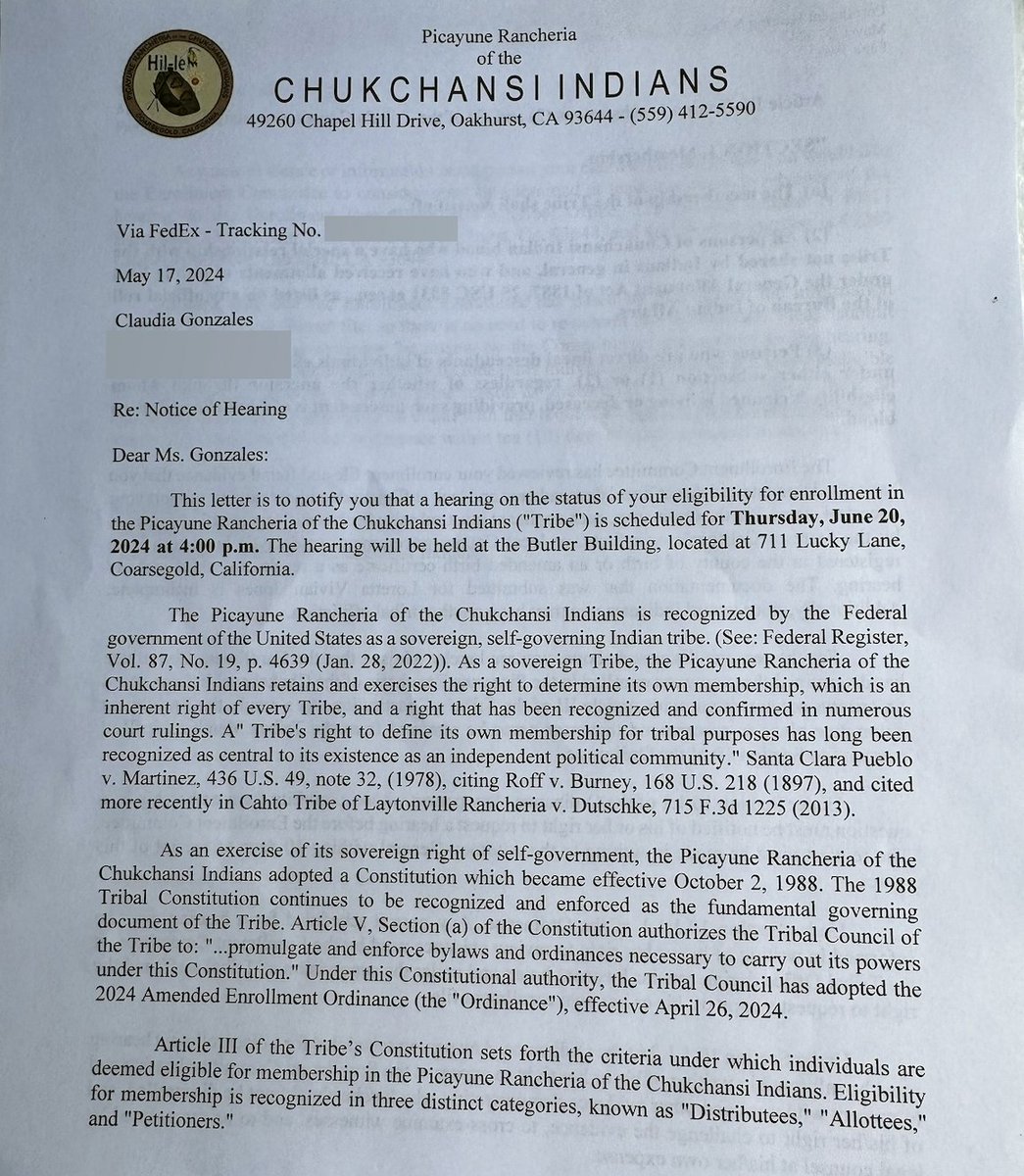 NDNlawyer's tweet image. Tragically, former Chukchansi Chair Claudia Gonzales &amp;amp; her family are the next cohort of Chukchansi people who are slated for disenrollment. Not since the Obama administration in 2016 has the U.S. developed any policy to contend with such domestic human rights abuse. It's time.