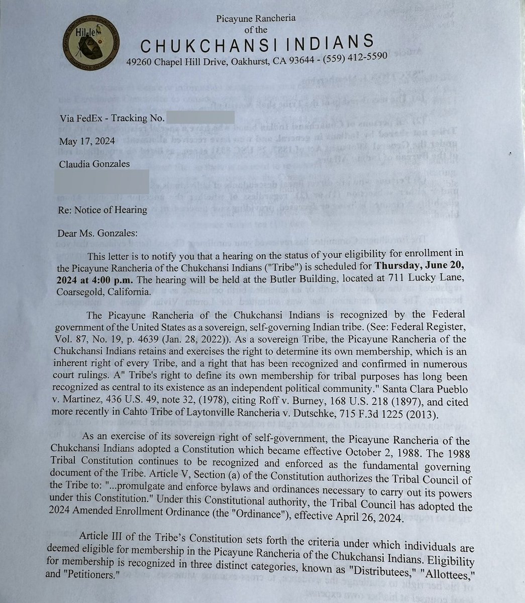 Tragically, former Chukchansi Chair Claudia Gonzales & her family are the next cohort of Chukchansi people who are slated for disenrollment. Not since the Obama administration in 2016 has the U.S. developed any policy to contend with such domestic human rights abuse. It's time.