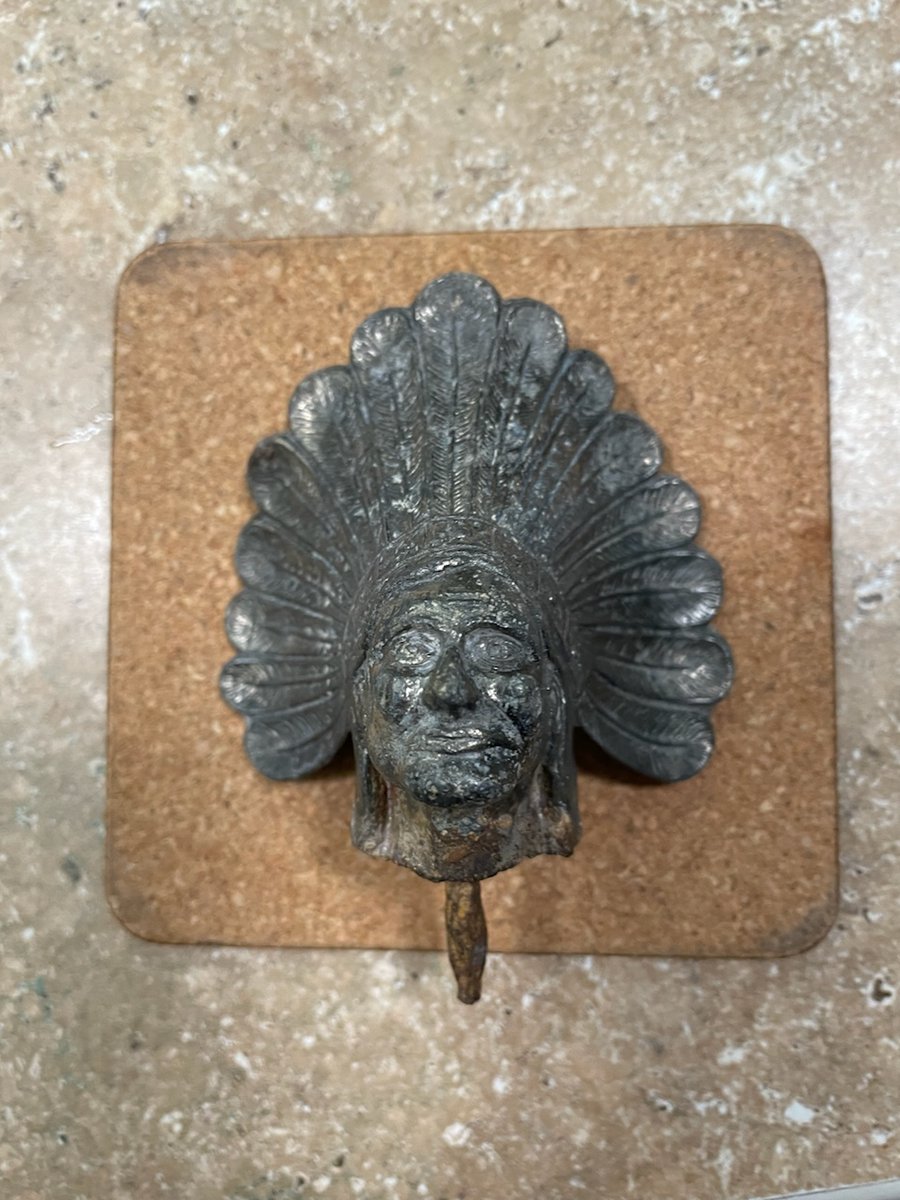 cbrecluse's tweet photo. Hit a buried burn pit north of Omaha and found this. An old Pontiac radiator cap emblem?
#DavesCarIDService https://t.co/10JcPJEJ7b