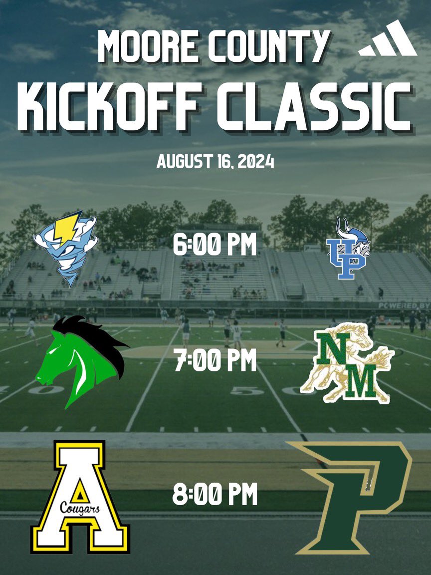Pinecrest Football (@pc_patriotsfb) on Twitter photo The 2nd Annual Moore County Kickoff Classic!
All three Moore County Schools in one stadium against West Stanley, <a href="/WS_Storm_FB/">๐๐๐ก๐ก๐ค๐ฌ ๐๐ฅ๐ง๐๐ฃ๐ ๐๐ค๐ค๐ฉ๐๐๐ก๐ก</a> and <a href="/ApexFB/">Apex High School Football</a>.
Stay tuned for more exciting details! The 2nd Annual Moore County Kickoff Classic!
All three Moore County Schools in one stadium against West Stanley, <a href="/WS_Storm_FB/">๐๐๐ก๐ก๐ค๐ฌ ๐๐ฅ๐ง๐๐ฃ๐ ๐๐ค๐ค๐ฉ๐๐๐ก๐ก</a> and <a href="/ApexFB/">Apex High School Football</a>.
Stay tuned for more exciting details!