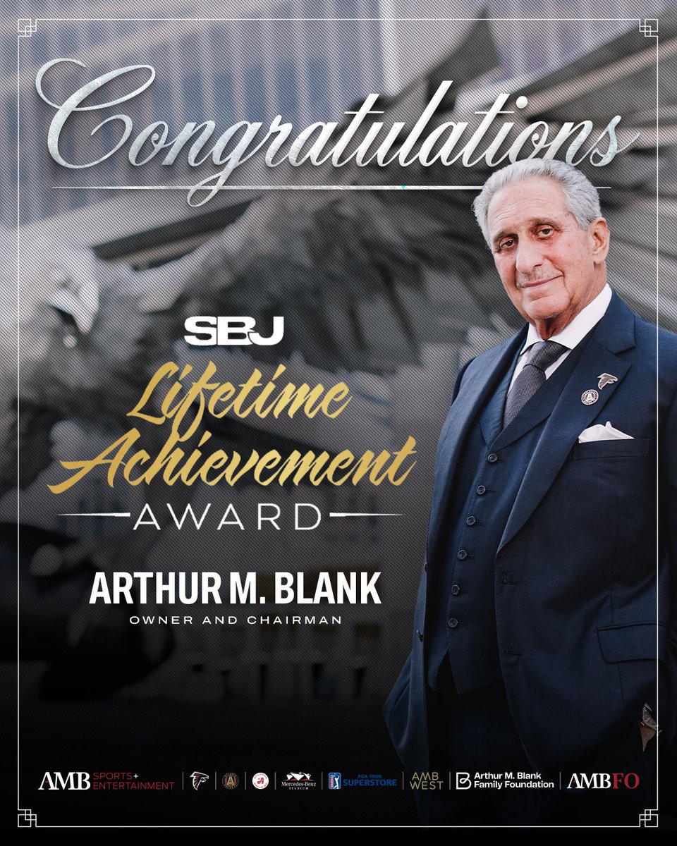 AtlantaFalcons's tweet photo. Congratulations to Arthur M. Blank on receiving @SBJ’s Lifetime Achievement Award! 👏 👏 https://t.co/JvK3C3Lx4R