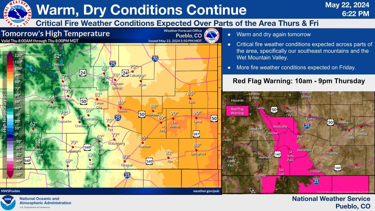 Here are the details for Thursday's forecast. More fire weather concerns on the way, with relatively warm and dry conditions. #cowx
