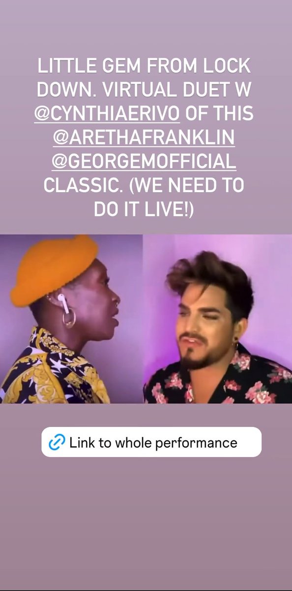 🌟 @adamlambert IGS...a link to his duet with Cynthia Erivo, 'Knew You Were Waiting', that they did virtually during the covid lockdown! 🎤🎶❤️ #AdamLambert #CynthiaErivo #Pride WATCH HERE: 👇 m.youtube.com/watch?si=r931h…