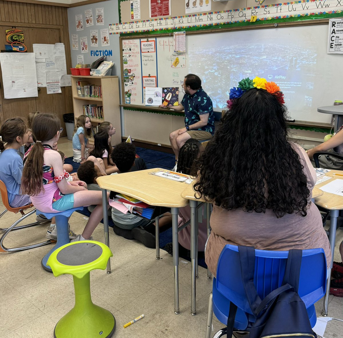 Thank you to <a href="/oakparklibrary/">@oakparklibrary</a> and Hal
Patnott for the 1st Annual #holmeshawks Rainbow Revolution Read Aloud Mini Assemblies. Students and teachers loved it. 
#weared97