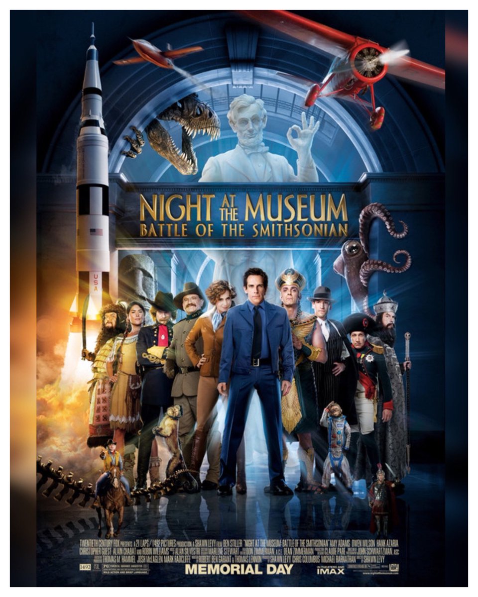 15 Years #NightAtTheMuseumBattleOfTheSmithsonian Starring: #BenStiller #AmyAdams #OwenWilson #HankAzaria #RobinWilliams #ChristopherGuest #AlainChabat #SteveCoogan #RickyGervais #BillHader #JonBernthal #PatrickGallagher #JakeCherry Directed By: #ShawnLevy🗿 #WreckLeaguePodcast