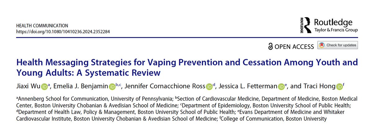 TraciJHong's tweet image. New #Researchpaper. In this systematic review, we synthesize 17 yrs of research on health messaging strategies used to prevent kids/young adults from vaping.From Social Media Campaigns to Text Messaging to #VR, we examine what has been done, what works, and  the gaps in the lit🚭