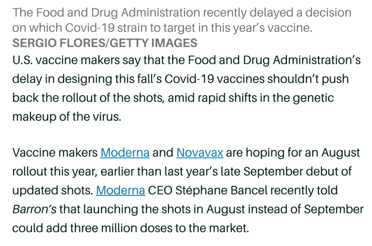 #Novavax and #Moderna have already started manufacturing JN.1 vaccines and expect to be able to rollout JN.1 vaccines in August 2024. 

barrons.com/articles/covid…