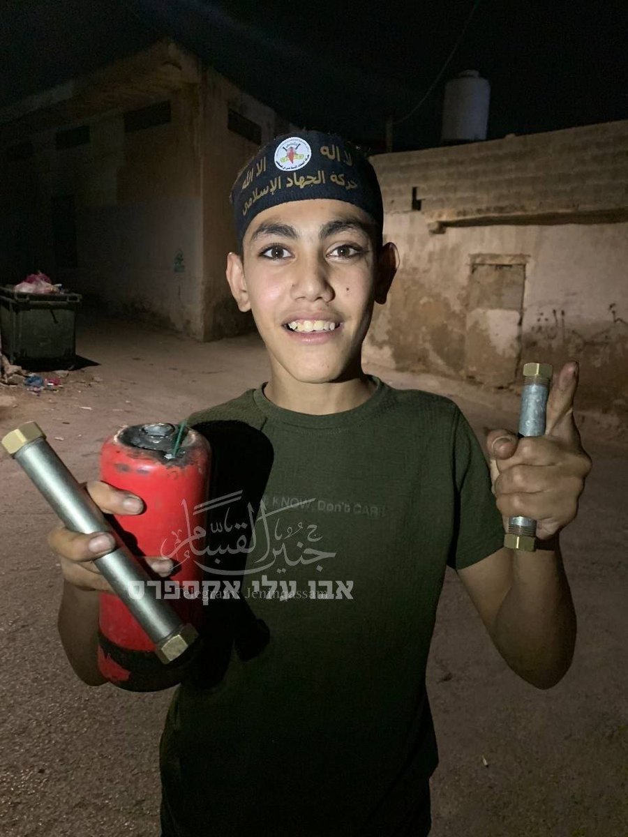 15-year-old Wasim Jaradat was killed in Jenin today. Here are two photos of him; one with an assault rifle and one with an IED. He was a full member of the PIJ. A child soldier. Keep this in mind you hear the pro-Hamas crowed crying 'Israel is killing children.'
