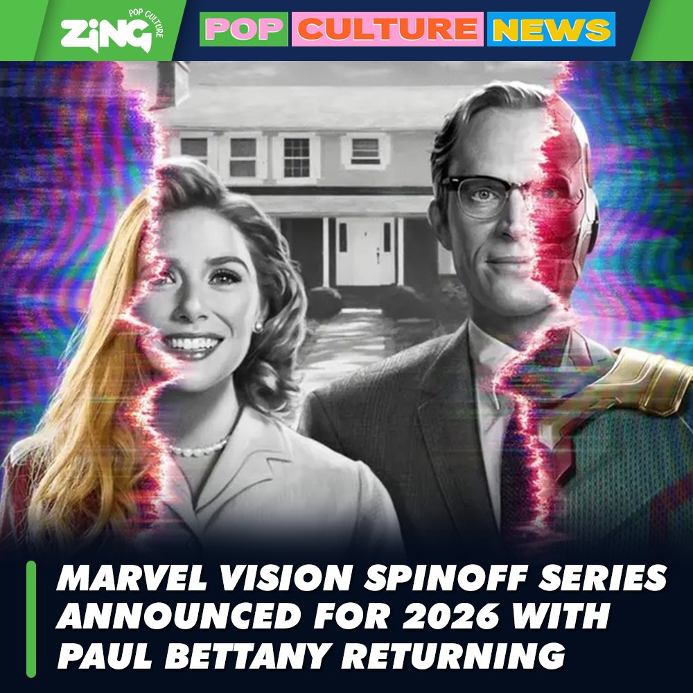 Marvel Vision spinoff series announced for 2026 with Paul Bettany returning. The series will take place after the events of Wandavision.