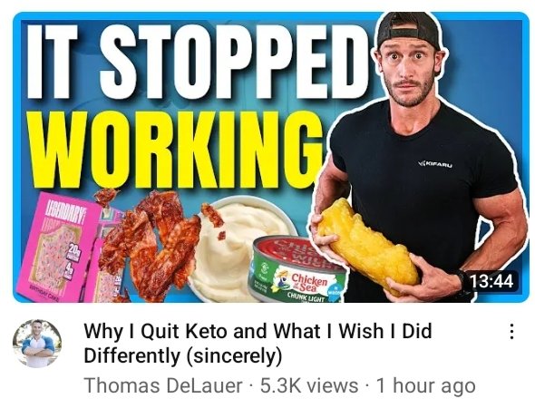 In his new video, Thomas DeLauer discusses why he quit doing keto. He now eats honey, fruits and root vegetables. He talks about how carbphobia negatively impacted his workouts and how processed keto snacks are loaded with seed oils. He cites Saladino about cortisol:DHEA ratios.