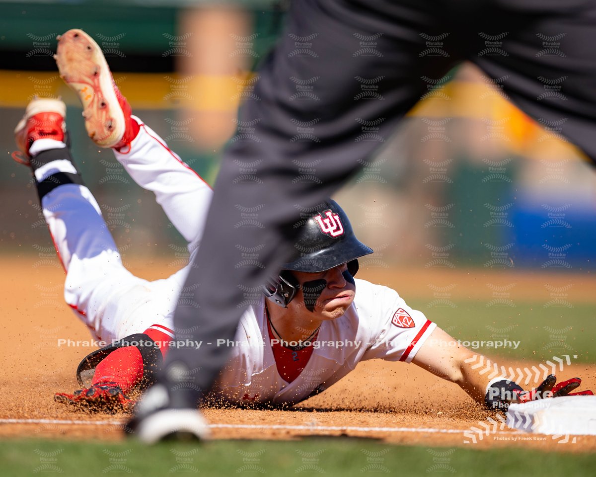 Third Baseman Matt Flaharty (2) of the Utah Utes slides into third base during a PAC-12 Tournament game against the Oregon Ducks on May 22, 2024 at Scottsdale Stadium in Scottsdale, Arizona. (Freek Bouw/Four Seam Images) @MattFlaharty #pac12bsbtournament #pac12bsb @UtahUtesBall