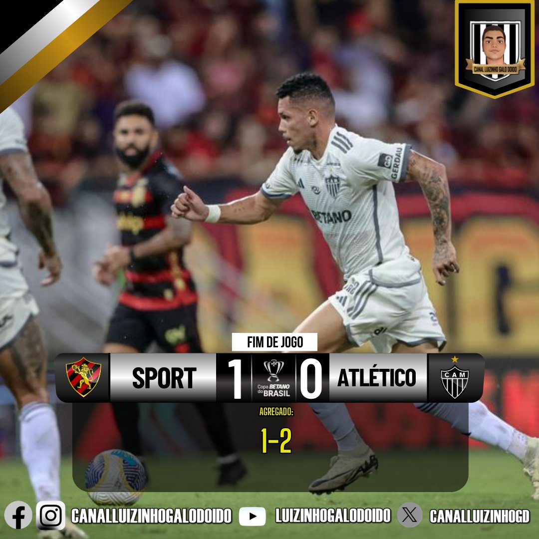 CanalLuizinhoGD's tweet image. FIM DE JOGO NA ARENA PERNAMBUCO 

Galo foi derrotado pelo Sport por 1x0, mas a vitória no jogo de ida na Arena MRV por 2x0 foi o suficiente, para a classificação alvinegra a próxima fase da Copa do Brasil 

#AquiÉGalo #CopaBetanoDoBrasil #SPOxCAM