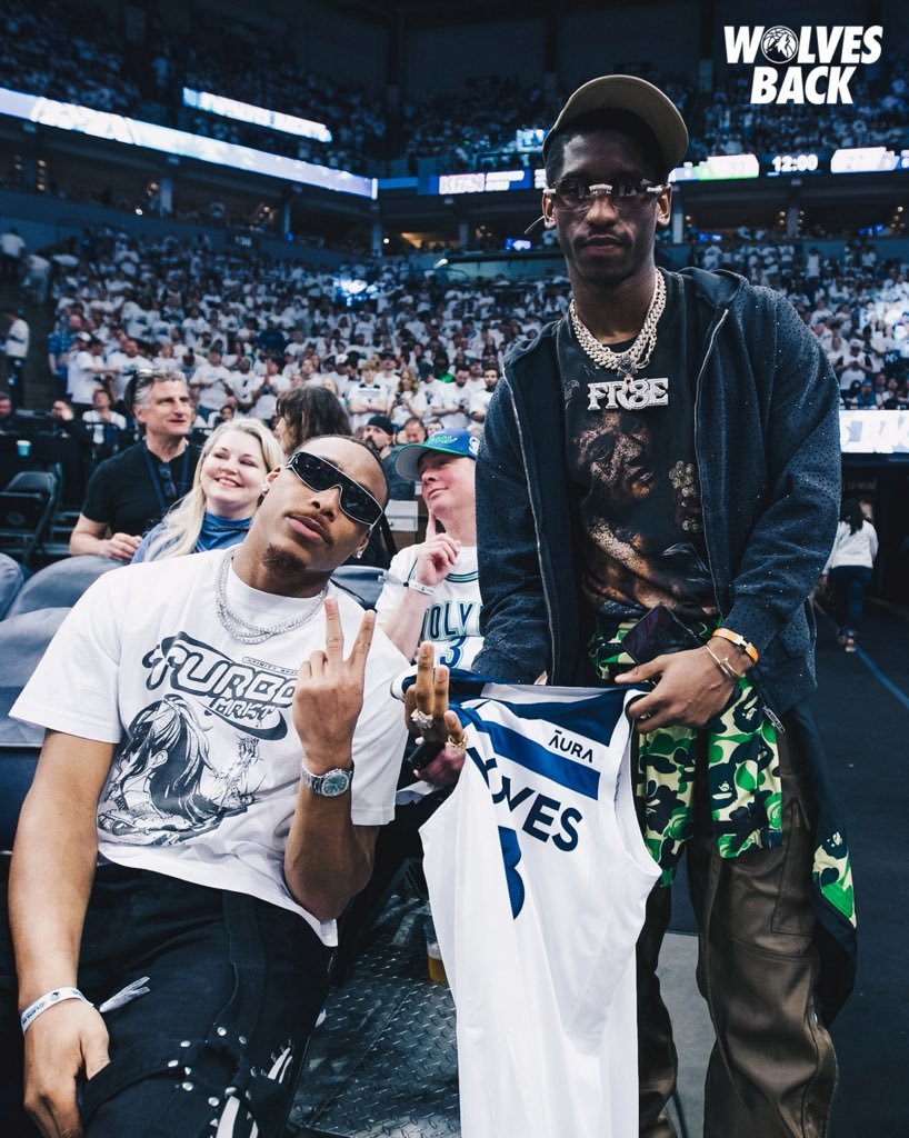 Vikings WRs Justin Jefferson and Jordan Addison in the building for Game 1 🔥 (via @Timberwolves)